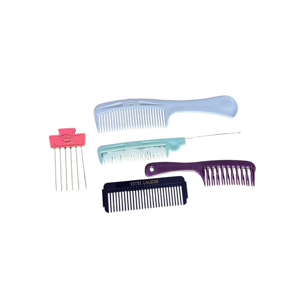 Vintage Goody and Estee Lauder Hair Comb Set 5pc Blue Green Purple Pink Navy
